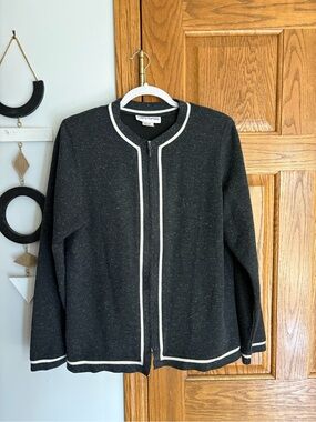Cathy Daniels Dark Gray Knit Zip Jacket with White Trim